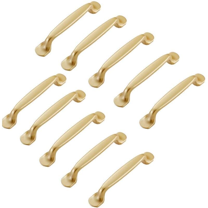 foto del prodotto set di 10 maniglie per mobili dorate, maniglie per mobili da cucina dorate, maniglie per mobili dorate, distanza dal centro 128 mm sollbry