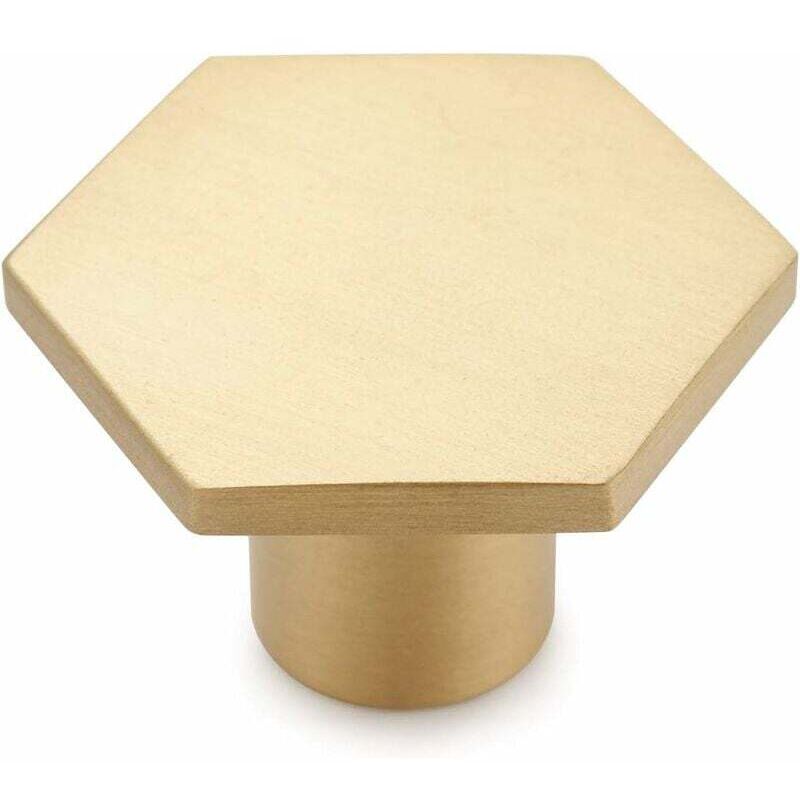 foto del prodotto set di 10 pomelli per porte in ottone massiccio per armadi, cassetti e armadietti, esagono dorato 22 x 18 mm
