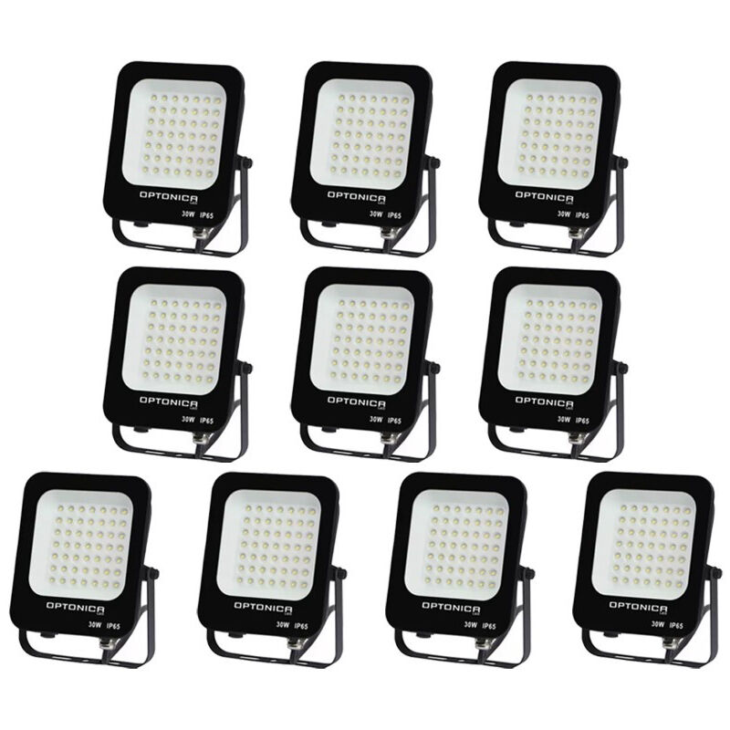 foto del prodotto set di 10 proiettori a led 30w nero impermeabile ip65 2700lm 160w bianco caldo 2700k
