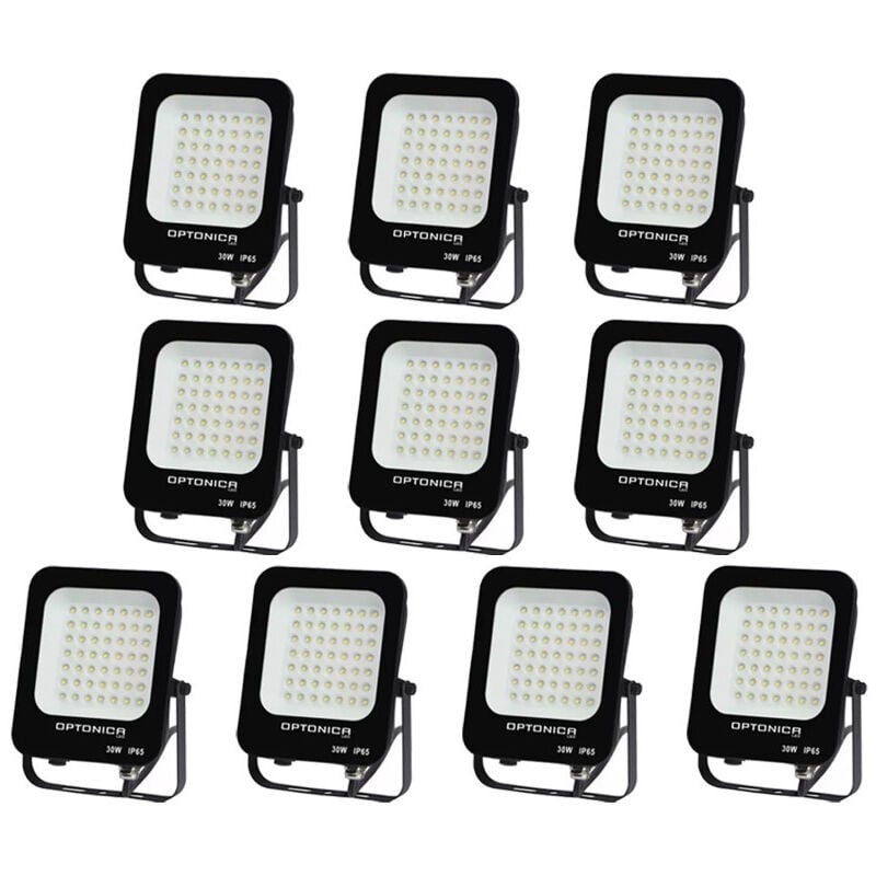 foto del prodotto set di 10 proiettori a led 30w nero impermeabile ip65 2700lm 160w bianco naturale 4500k