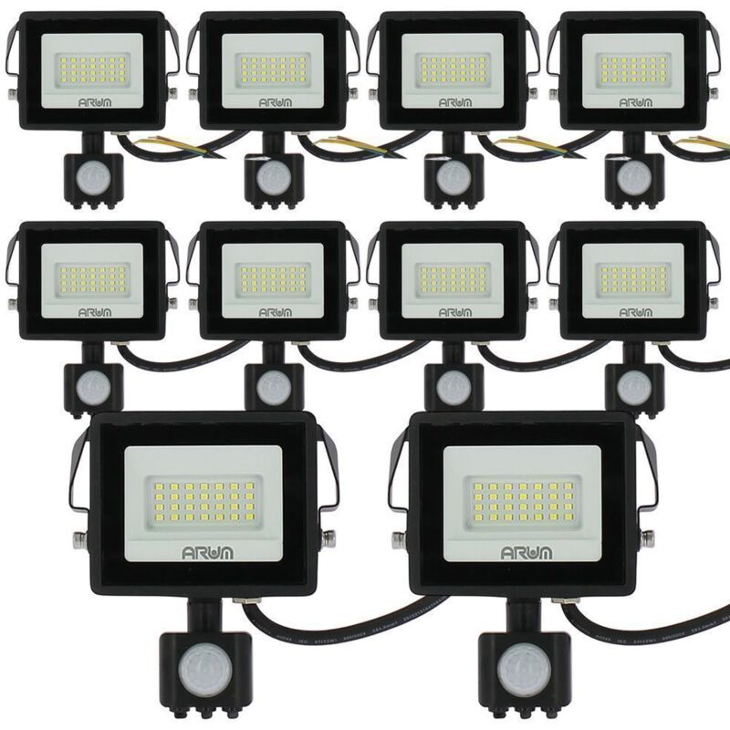 foto del prodotto set di 10 proiettori led 20w rilevatore di movimento nero ip44 temp rature de couleur 6000k bianco freddo