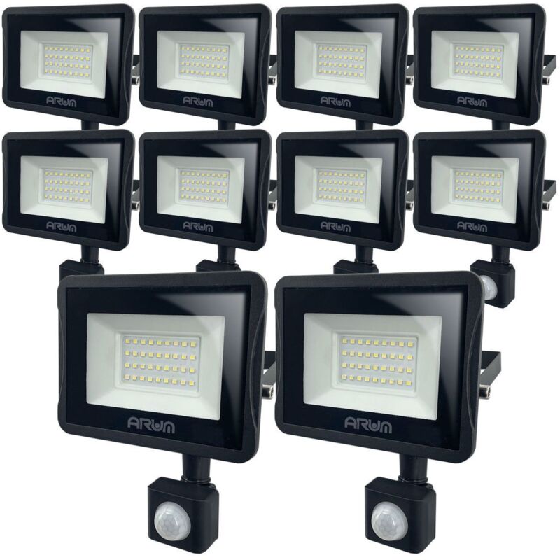 foto del prodotto set di 10 proiettori led 30w rilevatore di movimento da esterno nero temp rature de couleur bianco caldo 2700k