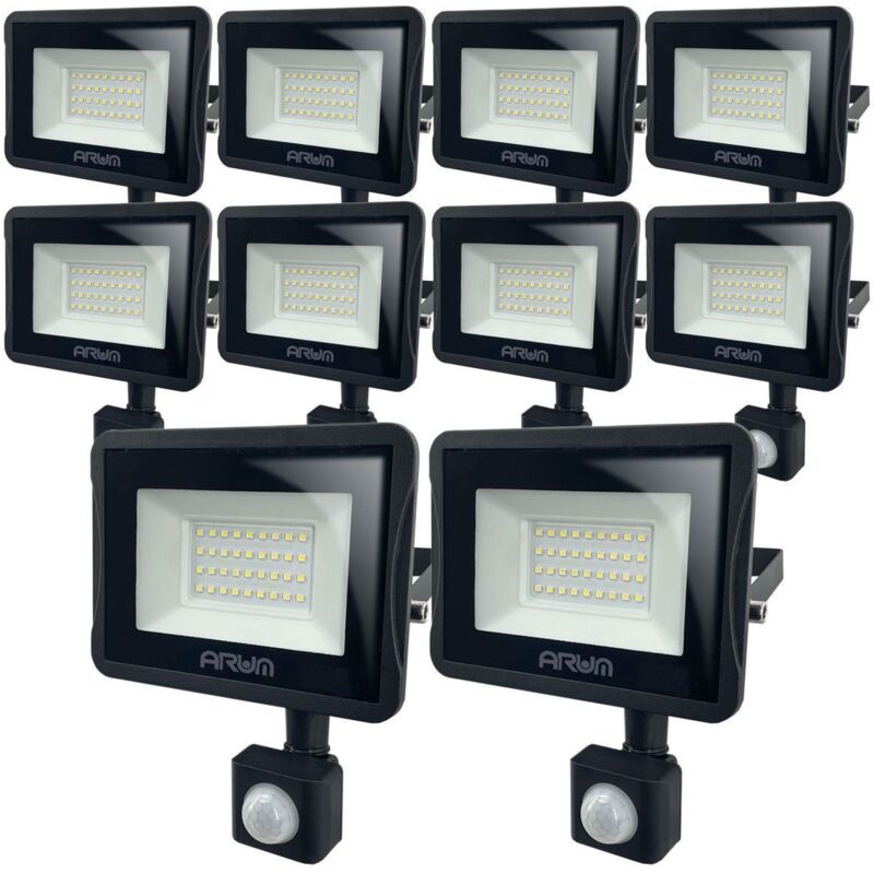 foto del prodotto set di 10 proiettori led 30w rilevatore di movimento da esterno nero temp rature de couleur bianco neutro 4000k