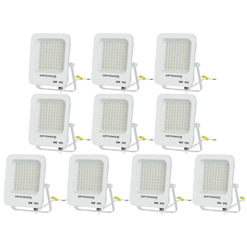 foto del prodotto set di 10 proiettori led 50w impermeabile bianco ip65 4500lm 250w bianco naturale 4500k