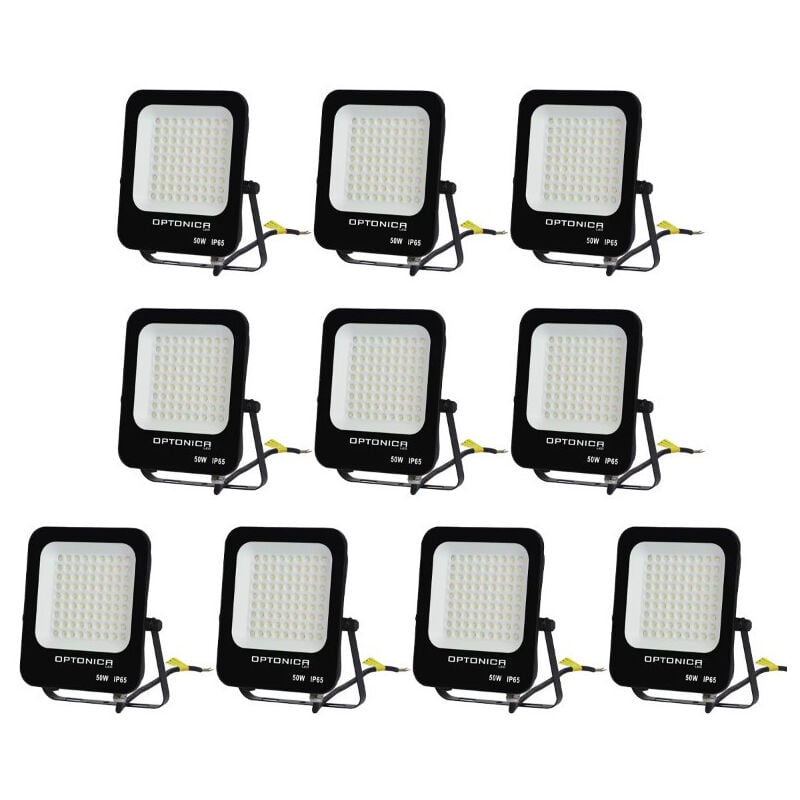 foto del prodotto set di 10 proiettori led da 50w nero impermeabile ip65 4500lm 250w bianco naturale 4500k