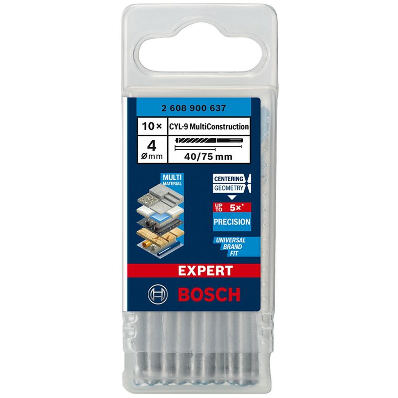 foto del prodotto set di 10 punte bosch expert cyl 9 multiconstruction 4 x 75 mm 2 608 900 637 