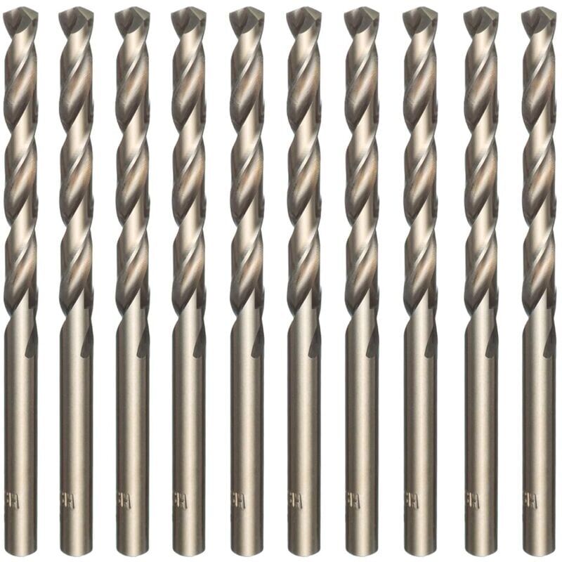 foto del prodotto set di 10 punte elicoidali m35 hss e oro cobalto per forare acciaio inossidabile, acciai duri, ghisa, rame, alluminio, legno e plastica 5 mm x 86