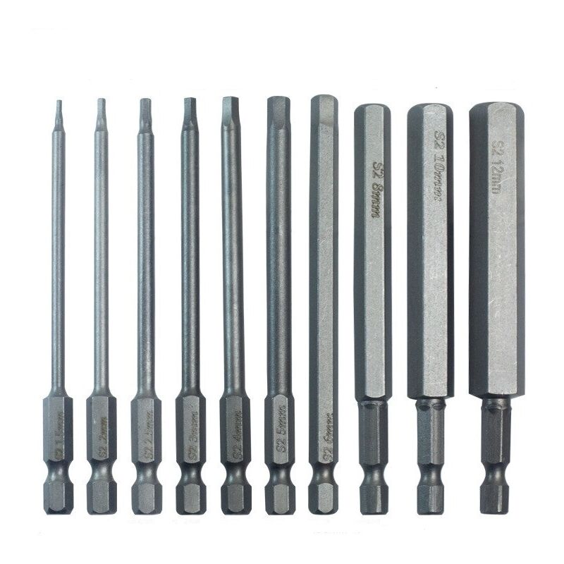 foto del prodotto set di 10 punte esagonali per trapano e cacciavite con impugnatura magnetica a sgancio rapido per una facile installazione in utensili elettrici da