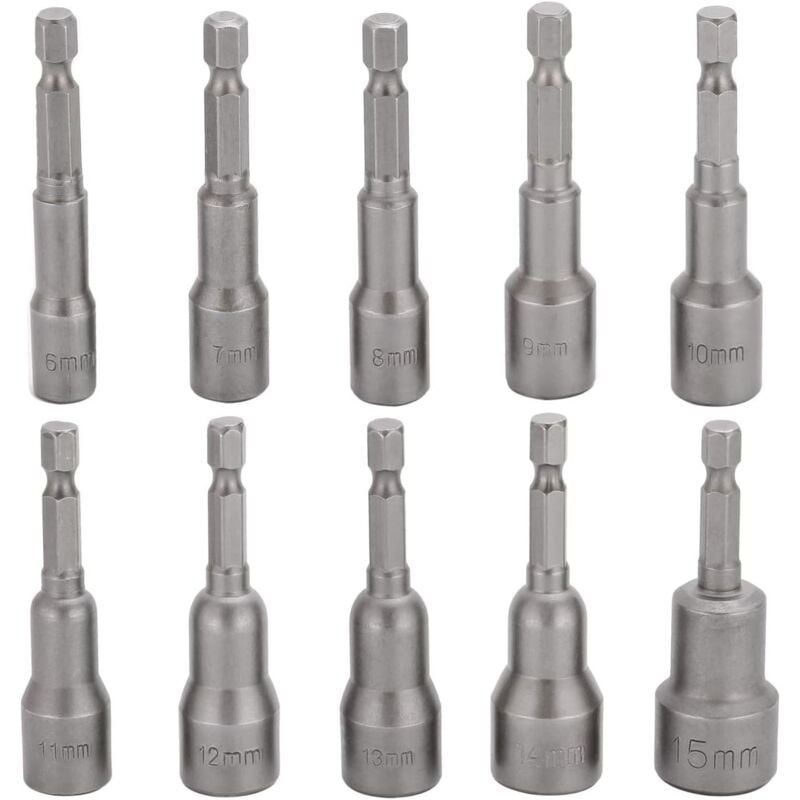 foto del prodotto set di 10 punte per avvitatore a percussione da 6 15 mm, set di punte esagonali magnetiche, set di punte per trapano magnetiche, set di punte
