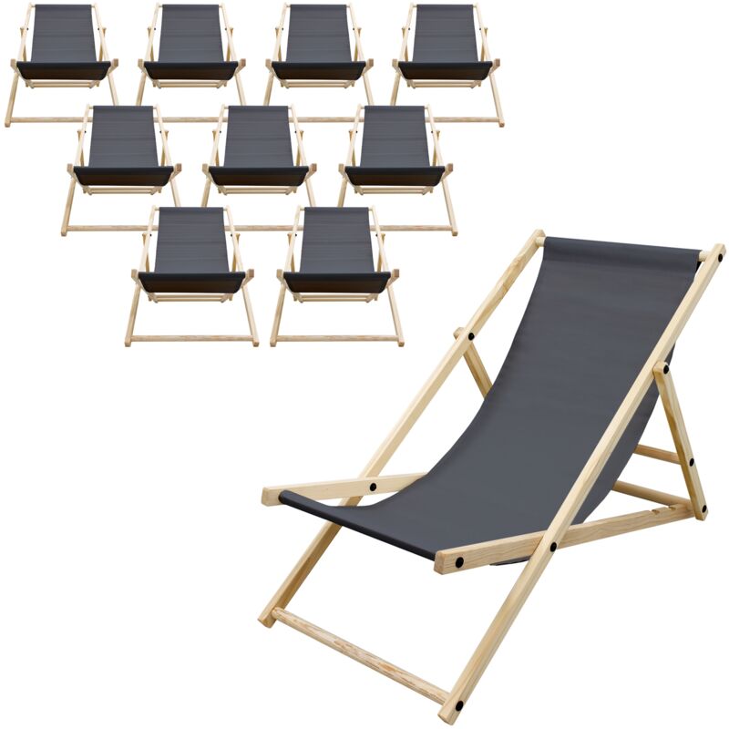 foto del prodotto set di 10 sedie a sdraio pieghevoli in legno di pino fino a 120 kg antracite schienale regolabile 3 posizioni lettino prendisole spiaggia balcone
