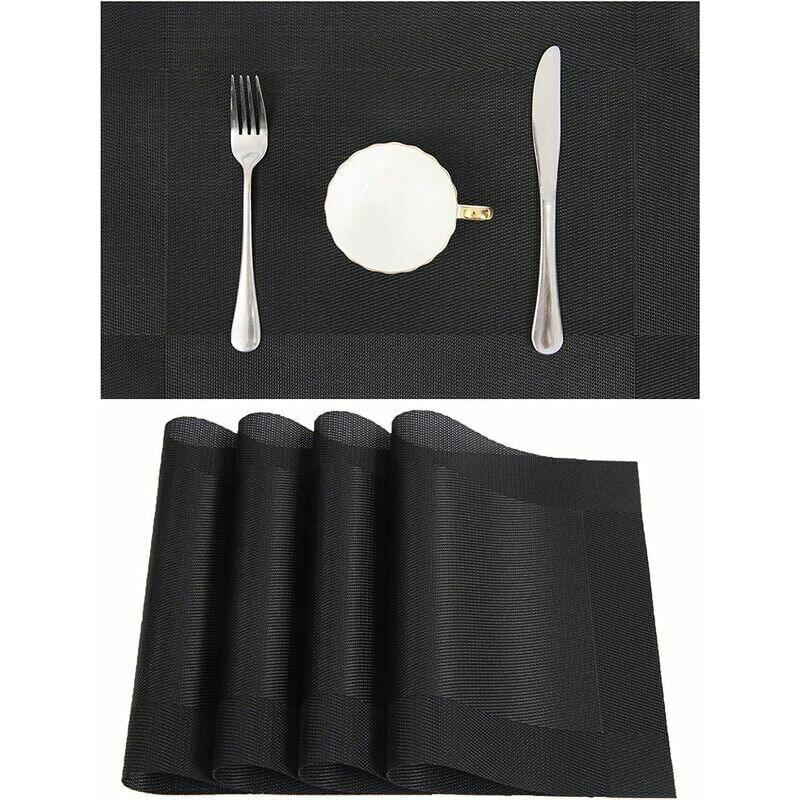 foto del prodotto set di 10 tovagliette all americana antiscivolo in pvc intrecciato lavabili per sala da pranzo tovaglietta nera 45 cm 30 cm. sottopentola
