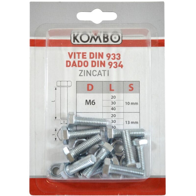 foto del prodotto set di 10 viti m6 x 20 din933 classe di resistenza 4.8