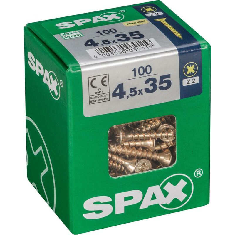 foto del prodotto set di 100 viti in acciaio pozidriv spax testa svasata, diam.4,5 mm x l.35 mm spax