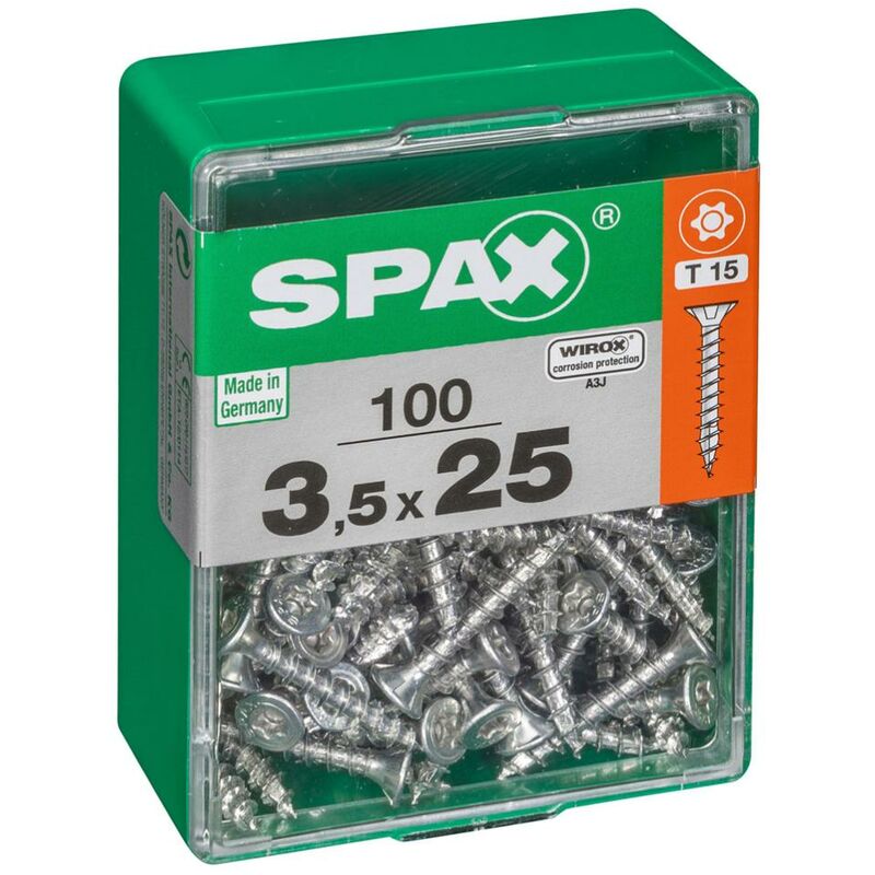 foto del prodotto set di 100 viti spax a testa svasata piana in acciaio, diam.3,5 mm x l.25 mm spax