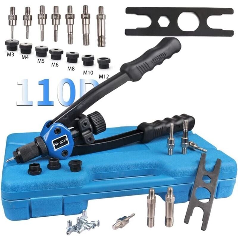 foto del prodotto set di 110 rivetti a pressione m3-m12 con rivetti in alluminio per rivetti ciechi in acciaio inossidabile e alluminio, rivettatrice manuale