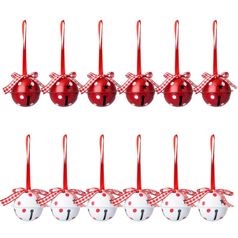 foto del prodotto set di 12 campanelli di natale e jingle bells, decorazioni per l albero di natale, motivo a pois, ornamenti pendenti jingle bells rossi e bianchi