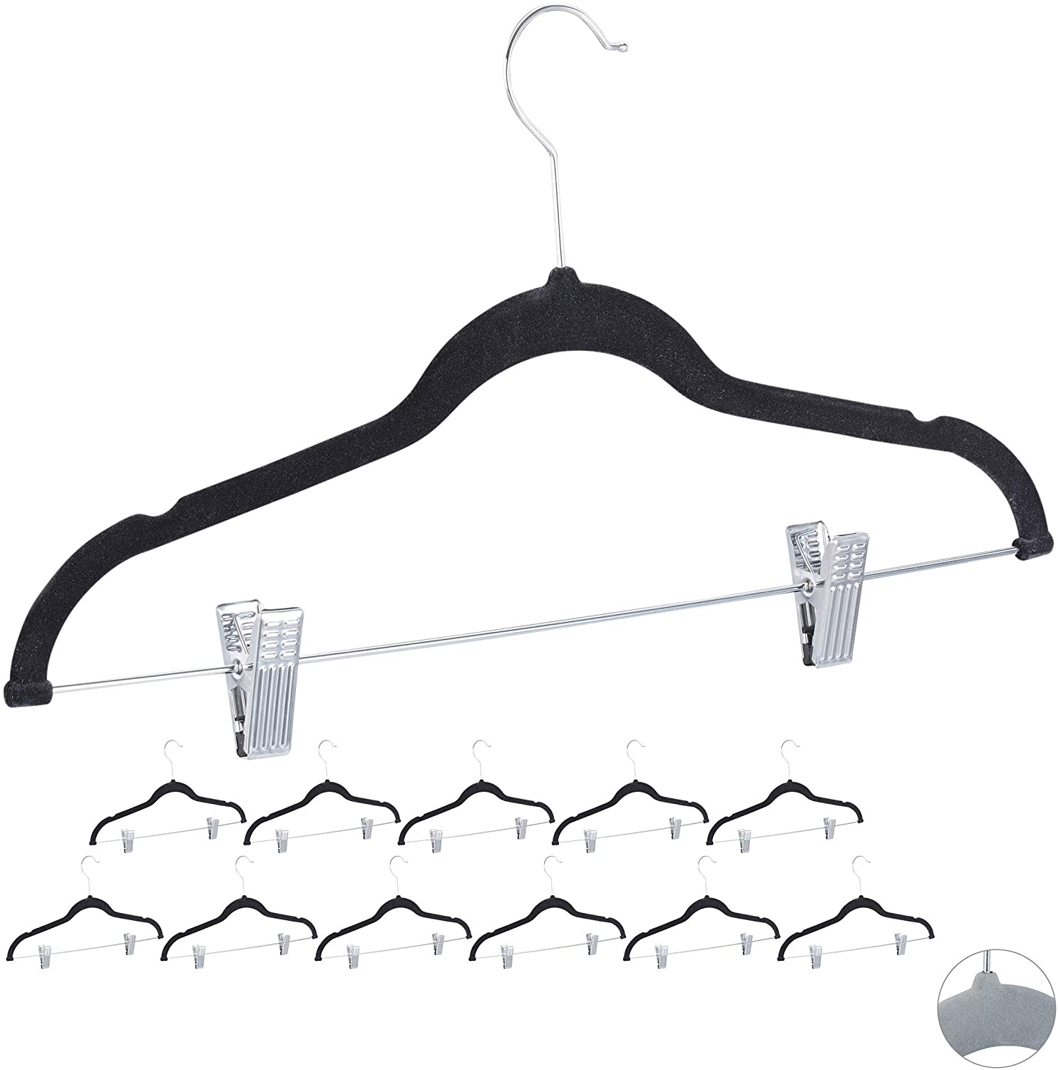 foto del prodotto set di 12 grucce con clip in velluto nero 13 0000754