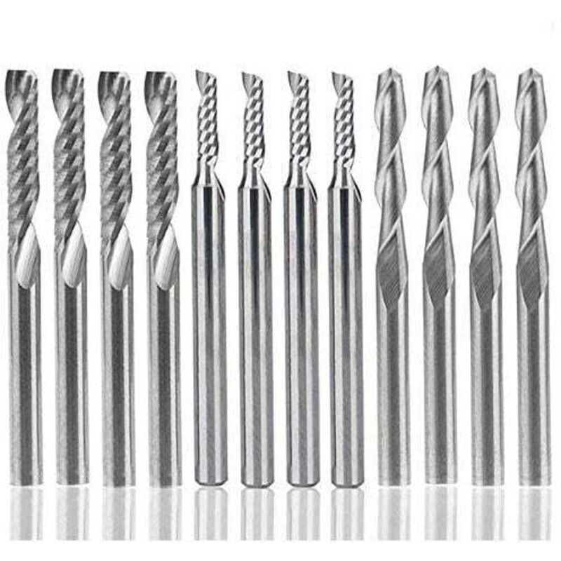 foto del prodotto set di 12 punte per fresa in carburo, 4 punte per fresa cnc a doppio flauto da 1 8 8 frese a taglio singolo 2 tipi per nylon, resina, abs,