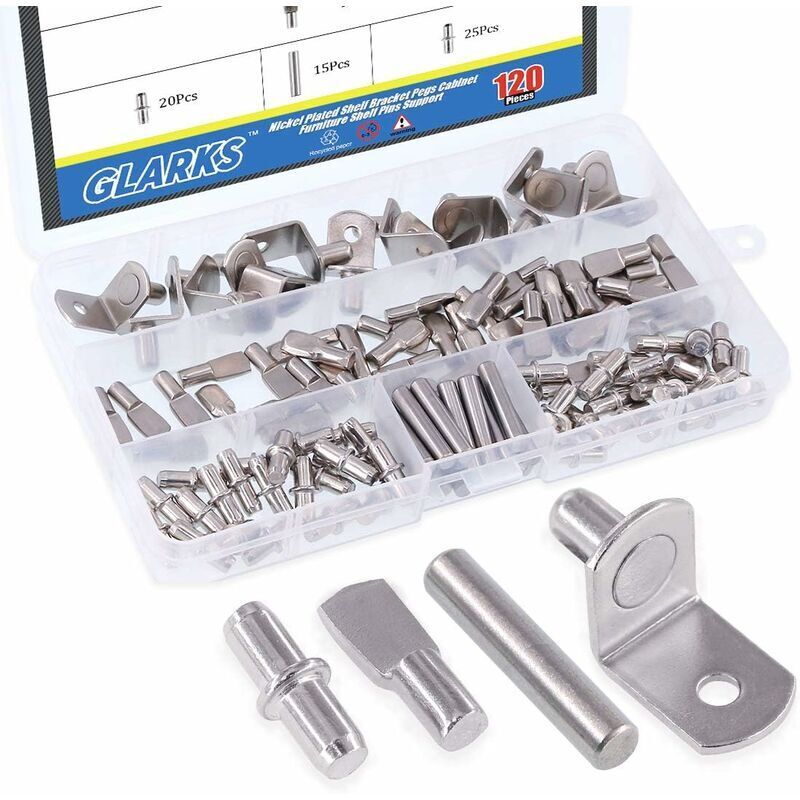 foto del prodotto set di 120 ganci per mensole 4 stili argento,