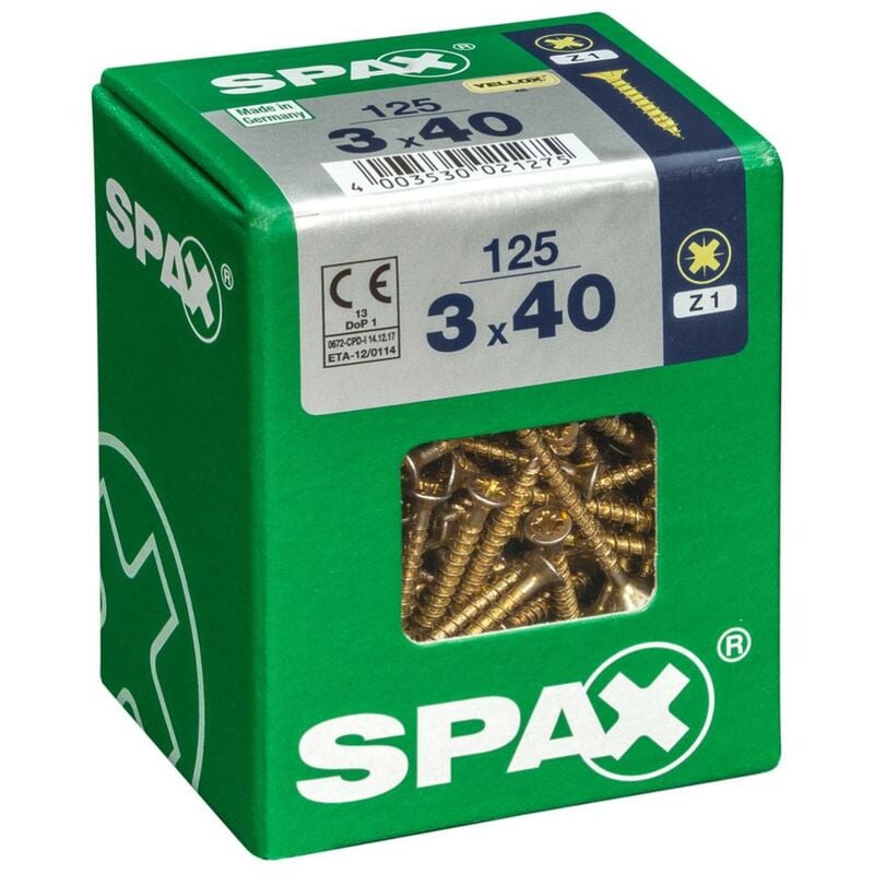 foto del prodotto set di 125 viti in acciaio a testa svasata pozidriv spax diam.3 mm x l.40 mm spax