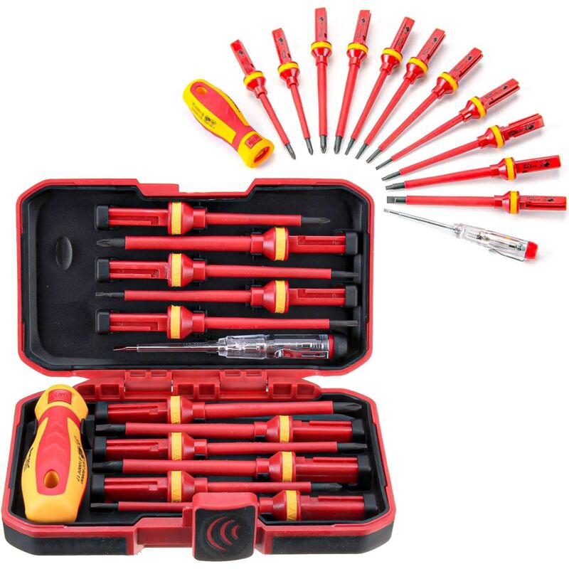 foto del prodotto set di 13 cacciaviti isolati vde, set di cacciaviti magnetici per elettricisti, set di cacciaviti torx intercambiabili con tester di tensione,