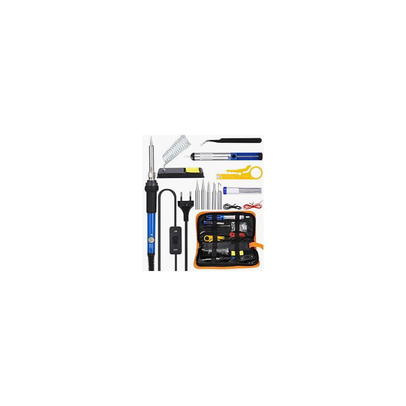 foto del prodotto set di 15 saldatori, utensili per saldatura elettrica da 60 w con 5 punte intercambiabili, multimetro digitale, supporto per saldatore, borsa