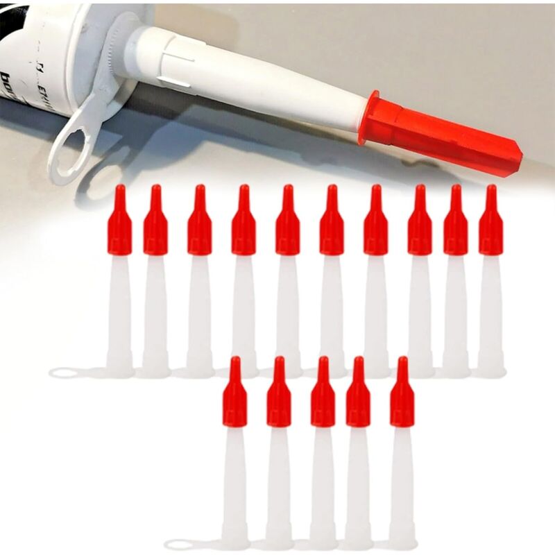 foto del prodotto set di 15 tappi per ugelli per mastice, include 15 confezioni di ugelli per mastice bianchi e 15 confezioni di tappi per mastice rossi, tappi per