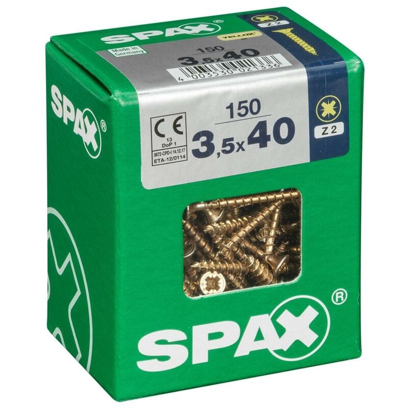 foto del prodotto set di 150 viti in acciaio a testa svasata pozidriv spax, diam.3,5 mm x l.40 mm spax