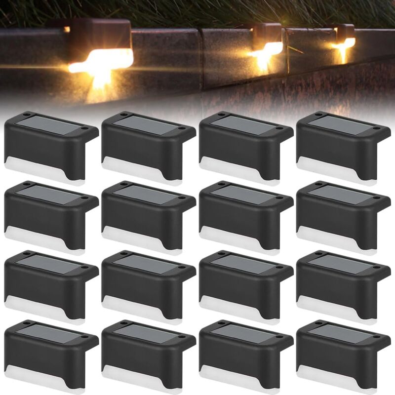 foto del prodotto set di 16 luci solari per esterni, luci solari per esterni da giardino decorazione impermeabile bianca calda per recinzione di gradini di scale
