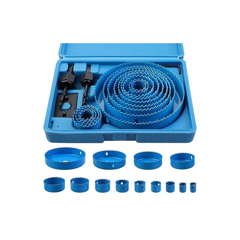 foto del prodotto set di 17 seghe a tazza bimetalliche in acciaio al carbonio, 19 127 mm, per legno, cartongesso e cartongesso, blu, profondit di taglio 25 mm
