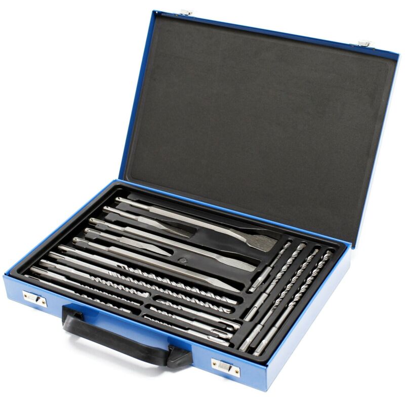 foto del prodotto set di 17 trapani e scalpelli sds con scatola di scalpelli perforatori utensili da officina fai da te
