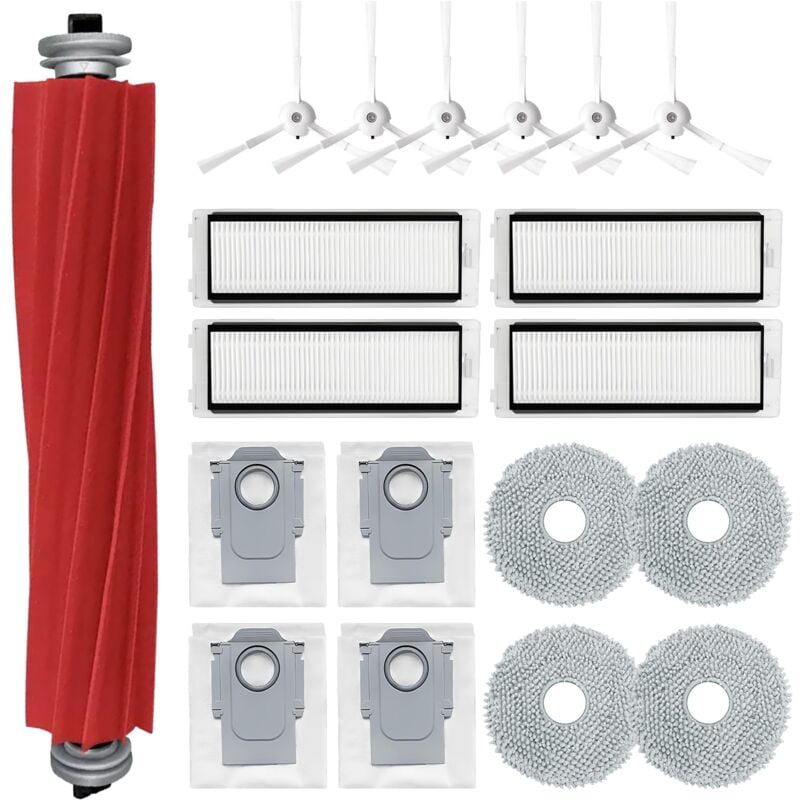 foto del prodotto set di 19 accessori per aspirapolvereq revo, 1 spazzola principale, 6 spazzole laterali, 4 filtri, 4 panni, 4 sacchetti raccoglipolvere, 1 spazzola