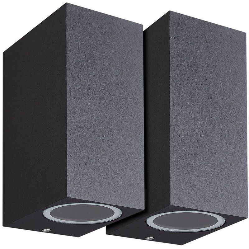 foto del prodotto set di 2 applique da esterno manathan nere biemissione rettangolare gu10 ip54