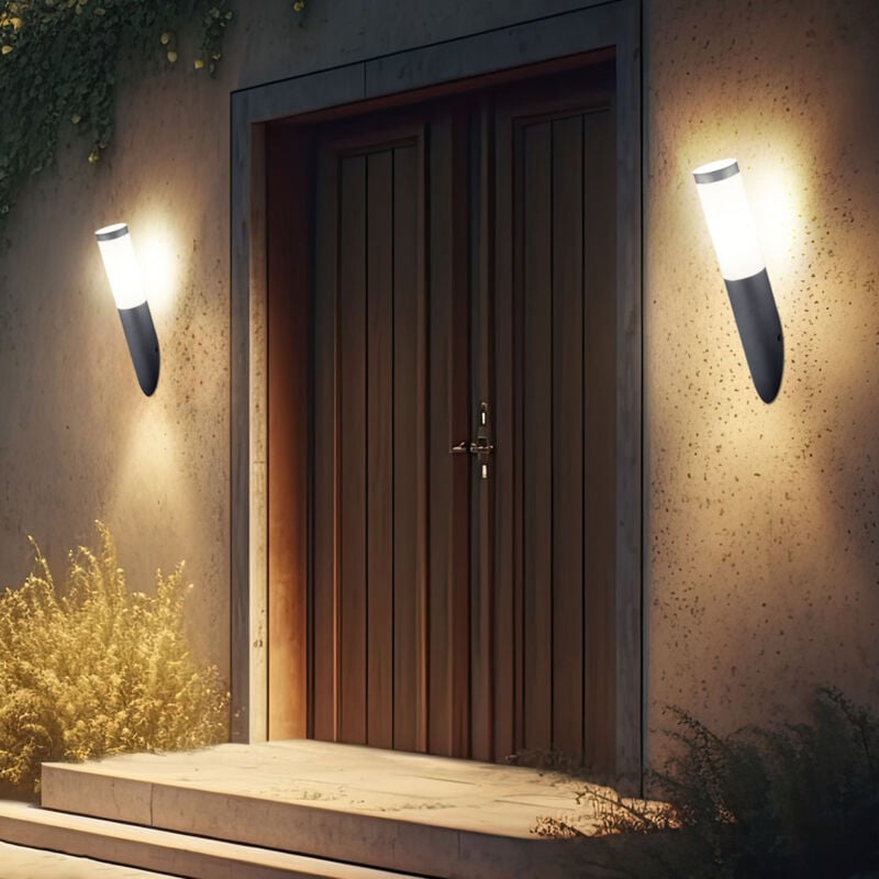 foto del prodotto set di 2 applique da esterno per facciate acciaio inox torcia lampada da giardino antracite in un set con lampadine a led