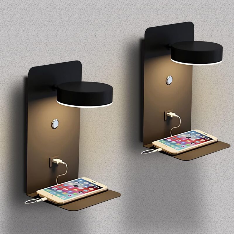 immagine 0 del prodotto set di 2 applique da parete a led per camera da letto con porta di ricarica usb, applique touch dimmerabile, applique da interno nera da 12 w con