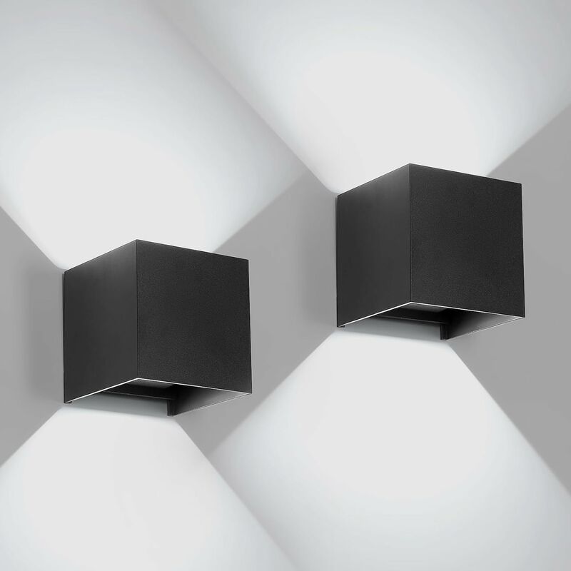 foto del prodotto set di 2 applique led da parete interna ed esterna, lampada moderna up down per camera e soggiorno nero, 6w, luce fredda 6000k comely
