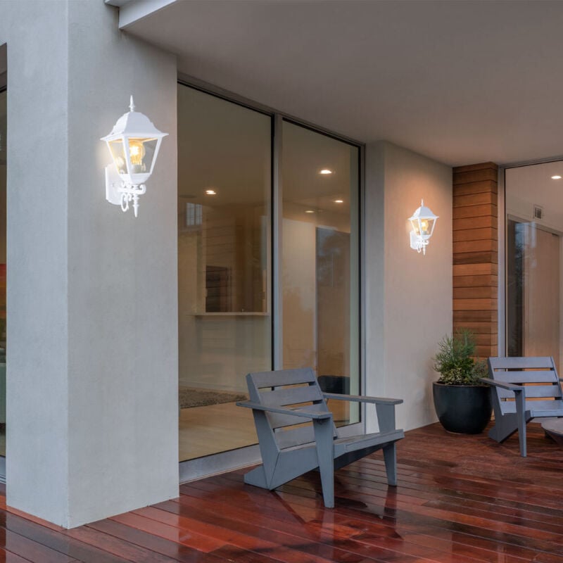 foto del prodotto set di 2 applique led facciate alu lanterne illuminazione esterna casa di campagna lampade da terrazza bianco