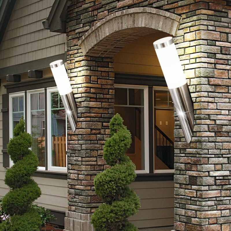 foto del prodotto set di 2 applique led lampade da esterno faretti e27 luci ip44 luci in acciaio inox