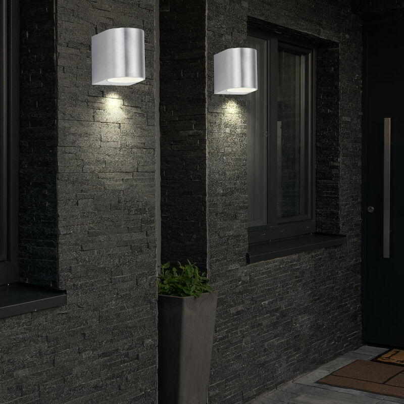 foto del prodotto set di 2 applique led per esterni alu illuminazione giardino facciate terrazze faretti in basso spazzolato