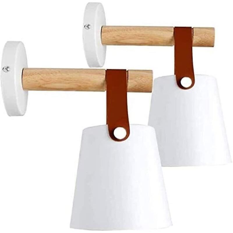 foto del prodotto set di 2 applique moderne e27, stile metallo, ferro battuto, legno, cintura, illuminazione industriale, pr senza lampadina , bianco