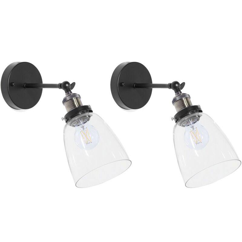 foto del prodotto set di 2 appliques regolabili in metallo nero e vetro stile industriale lovat