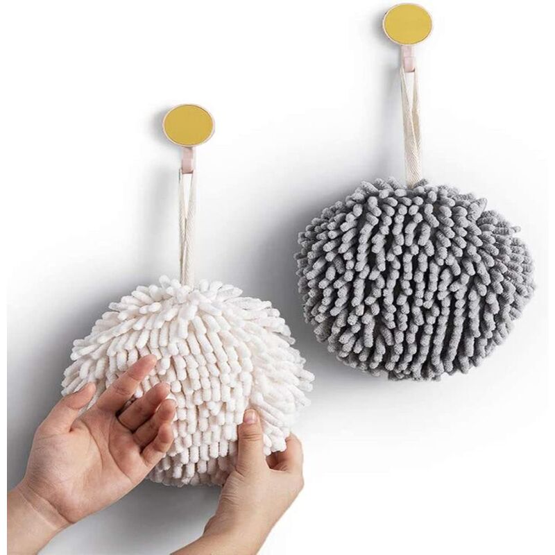 foto del prodotto set di 2 asciugamani in ciniglia, asciugamano da bagno in microfibra, asciugamani assorbenti, asciugamani appesi per pallamano per cucina, bagno e
