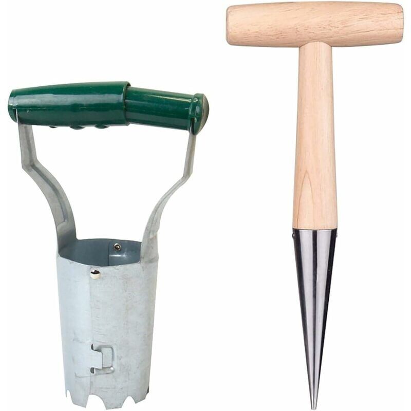 foto del prodotto set di 2 attrezzi per piantare bulbi con manico in legno, attrezzi da giardinaggio per piante grasse, piante grasse, pianta bulbi dimensioni 2