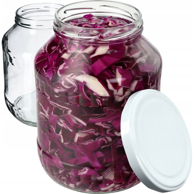 foto del prodotto set di 2 barattoli di vetro con inserto, 1,7 l, fi89 mm, vetro per cetrioli, barattoli per conserve, barattoli rotondi, con coperchio a vite bianco