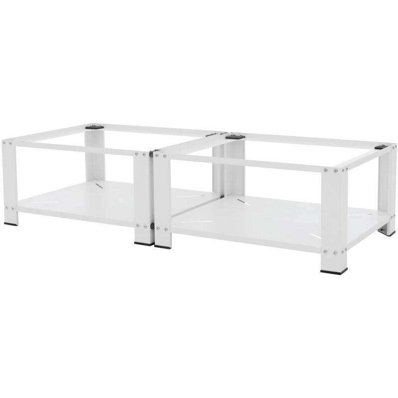 foto del prodotto set di 2 basi per lavatrice asciugatrice frigorifero con 2 ripiani 128 x 54 cm in acciaio bianco portata fino a 150 kg piedistalli supporti rialzati