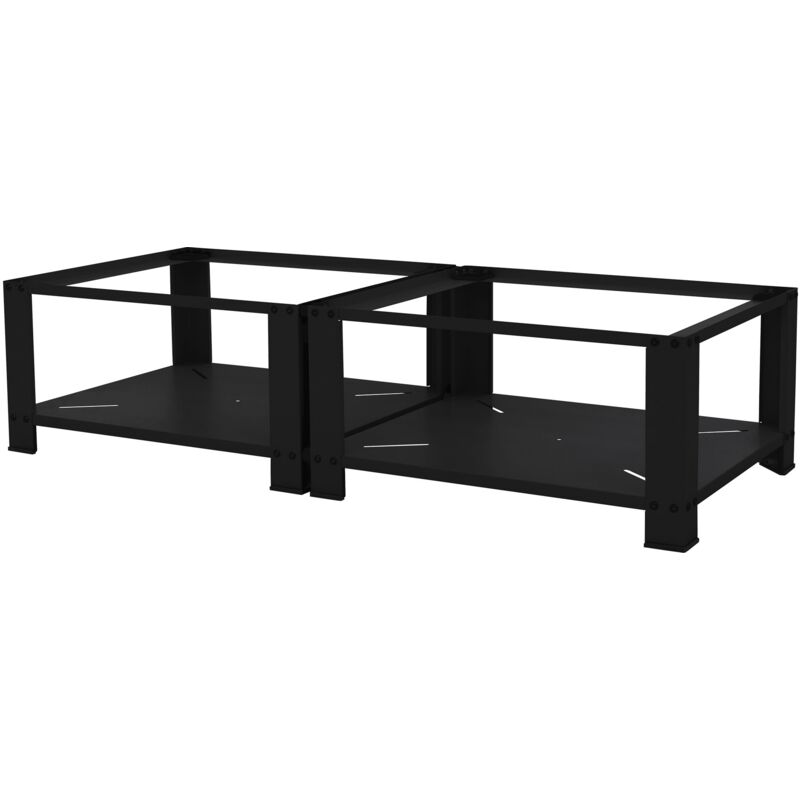 foto del prodotto set di 2 basi per lavatrice asciugatrice frigorifero con 2 ripiani 128 x 54 cm in acciaio nero portata fino a 150 kg piedistalli supporti rialzati