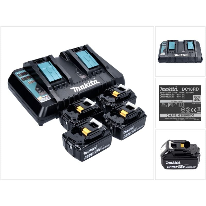 foto del prodotto set di 2 batterie makita bl1860b 6.0ah 18v caricatore rapido doppio dc18rd 196933 6 