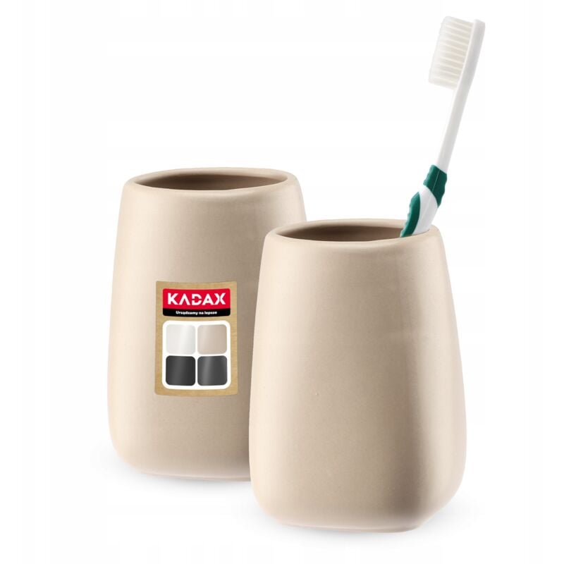 foto del prodotto set di 2 bicchieri da bagno in ceramica, portaspazzolino, tazza per l acqua, opaco beige kadax