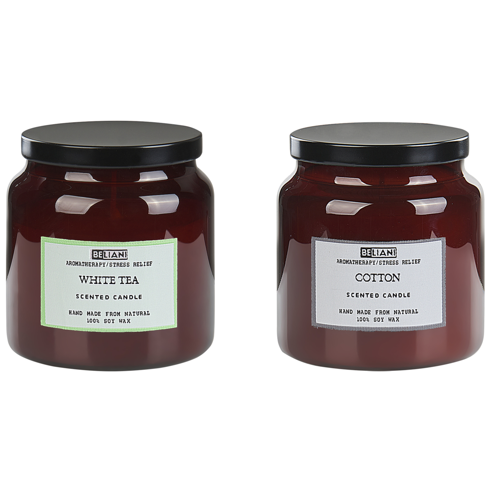 foto del prodotto set di 2 candele profumate multicolore 100 cera di soia stoppino di cotone vetro alimentare fragranza fresca t bianco cotone lavanda