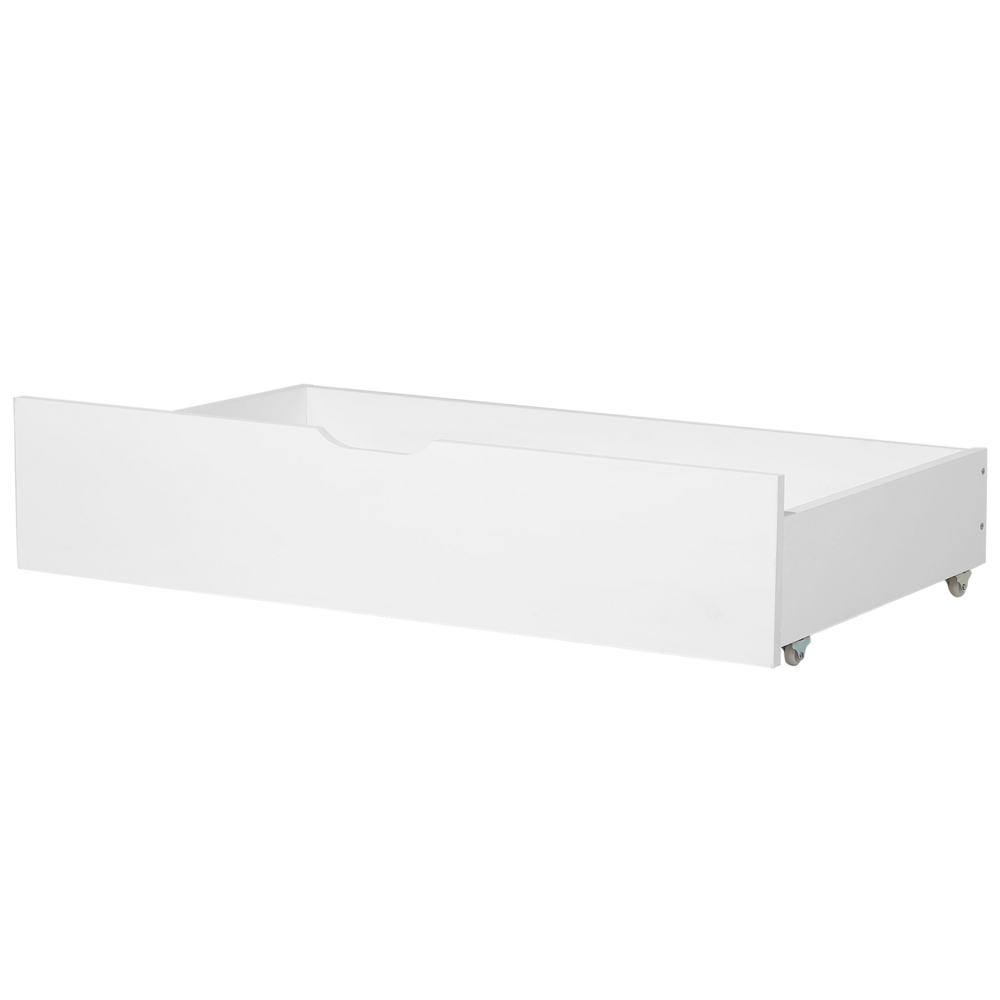 foto del prodotto set di 2 cassetti letto contenitore sottoletto in legno massello bianco con ruote